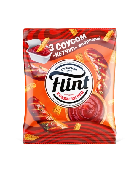 Сухарики пшенично-житні зі смаком Колбаски BBQ 70кетчуп Томатний ТМ flint 15г