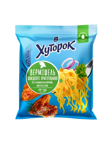 Вермішель швидкого приготування зі смаком курки,негостра ТМ Хуторок 60г
