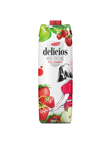 Нектар яблучно-полуничний з м'якоттю та цукром 1л ТМ Delicios