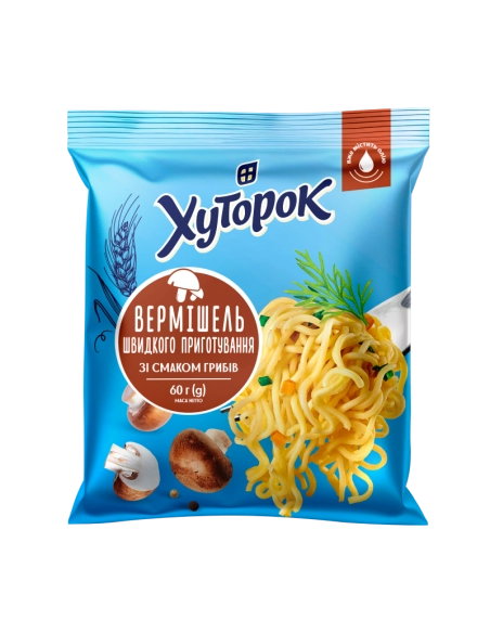 Вермішель швидкого приготування зі смаком грибів ТМ "Хуторок" 60г.