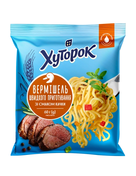 Вермішель швидкого приготування зі смаком качки ТМ "Хуторок" 60г.