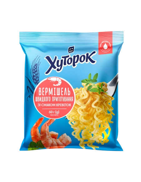 Вермішель швидкого приготування зі смаком креветок ТМ "Хуторок" 60г.