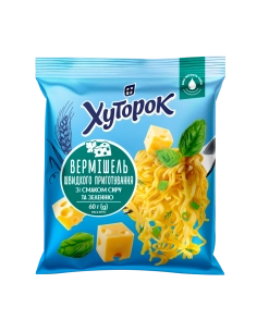 Вермішель швидкого приготування зі смаком сиру та зеленню ТМ "Хуторок" 60г.
